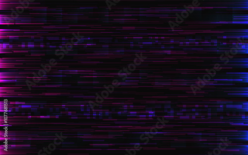 Glitch cyberpunk effect. Color digital distortions. Abstract overlay lines. Modern computer noise. Video screen error. Random geometric elements. Vector illustration.