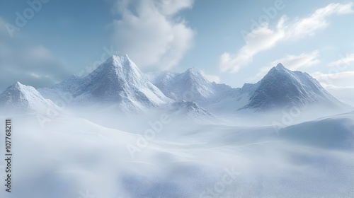 Wallpaper Mural Snowy Mountain Range in a Misty Landscape - 3D Illustration Torontodigital.ca