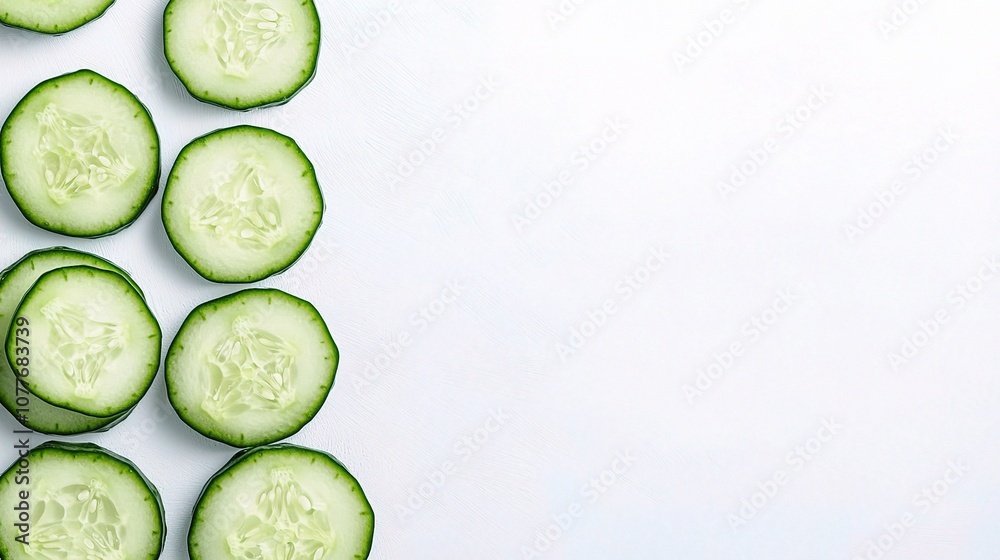 Freshly Sliced Cucumbers Displayed on a Clean White Background Ideal for Healthy Recipes, Nutrition Tips, and Culinary Use in Food Photography Freshly Sliced Cucumbers Displayed on a Clean White Background Ideal for Healthy Recipes, Nutrition Tips, and Culinary Use in Food Photography