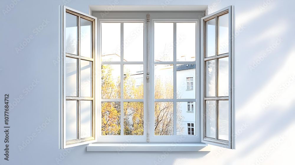 Obraz premium Bright Open Window with City View 