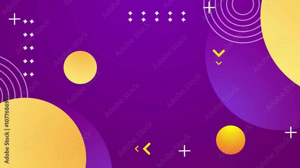vibrant abstract background with modern yellow geometric forms on purple background seamless 4k video background motion pop art design