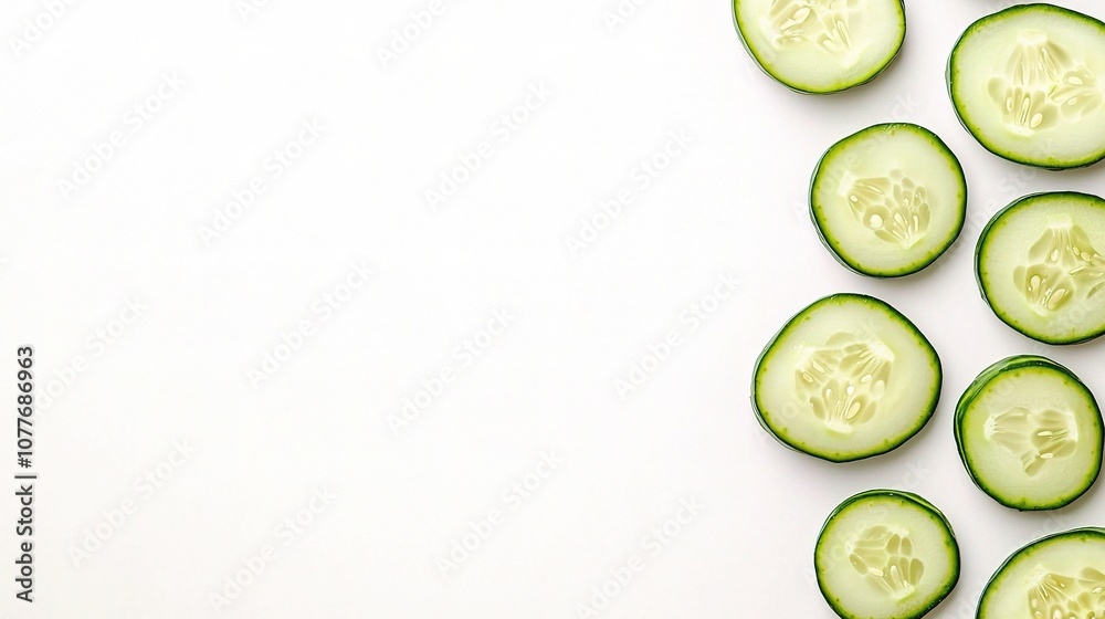 Freshly Cut Cucumber Slices Isolated on White Background for Healthy Eating, Cooking, and Meal Preparation Concepts in Stock Photos Freshly Cut Cucumber Slices Isolated on White Background for Healthy Eating, Cooking, and Meal Preparation Concepts in Stock Photos