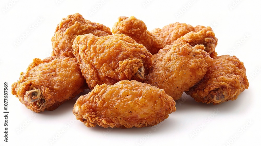 Crispy Fried Chicken Wings Isolated on White Background Perfect for Restaurant Menus, Food Blogs, and Culinary Promotional Material Featuring Tasty Appetizers