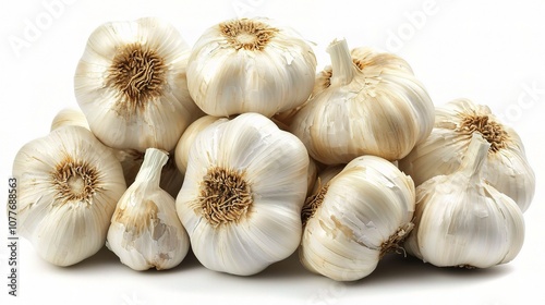 Fresh Garlic Bulbs Isolated on a White Background Perfect for Cooking, Food Preparation, Recipe Design and Culinary Arts Photography