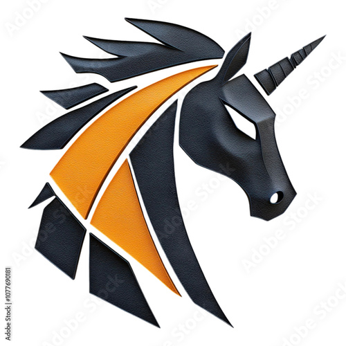 Majestic Black Orange Unicorn Head Logo Design photo