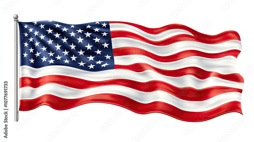 A Waving American Flag on a White Background A Waving American Flag on a White Background