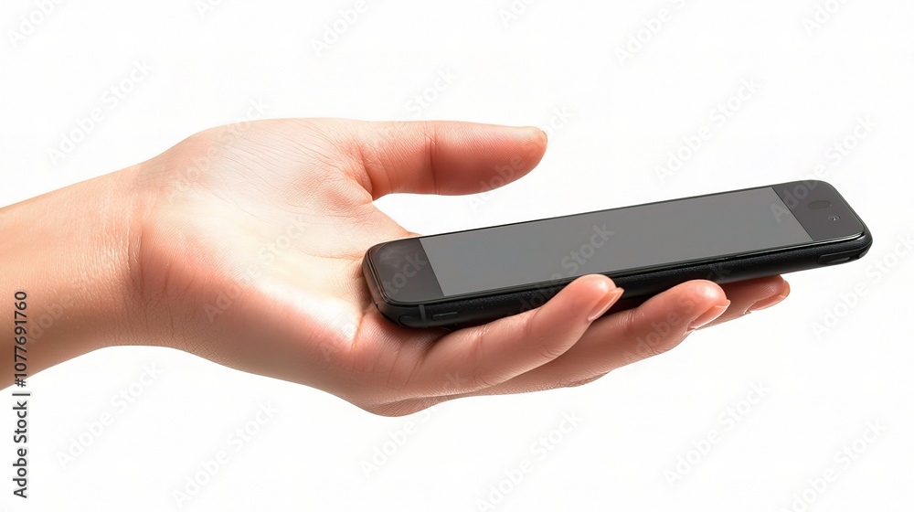 Close-Up View of a Human Hand Holding a Modern Smartphone on a White Background Highlighting Technology and Communication Close-Up View of a Human Hand Holding a Modern Smartphone on a White Background Highlighting Technology and Communication