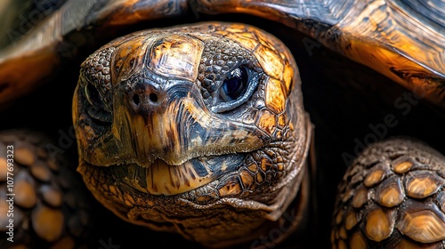 Detailed Close-Up of a Hermann Tortoise Capturing the Unique Patterns and Textures of Its Shell and Face in High Resolution