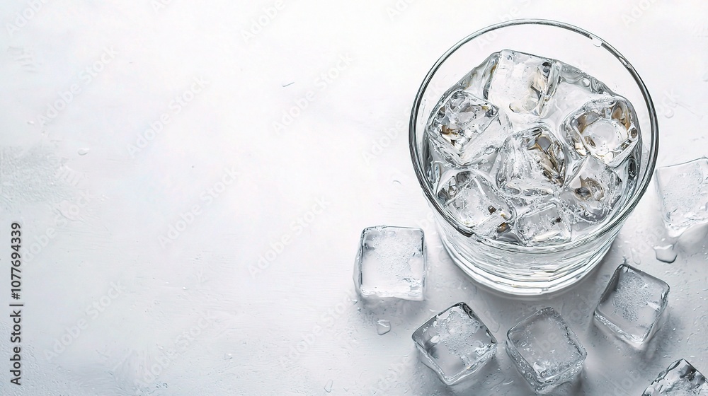 Refreshing Ice Cubes in a Glass on a White Background, Perfect for Summer Beverages and Cool Refreshments, Emphasizing Clarity and Chill Factor Refreshing Ice Cubes in a Glass on a White Background, Perfect for Summer Beverages and Cool Refreshments, Emphasizing Clarity and Chill Factor