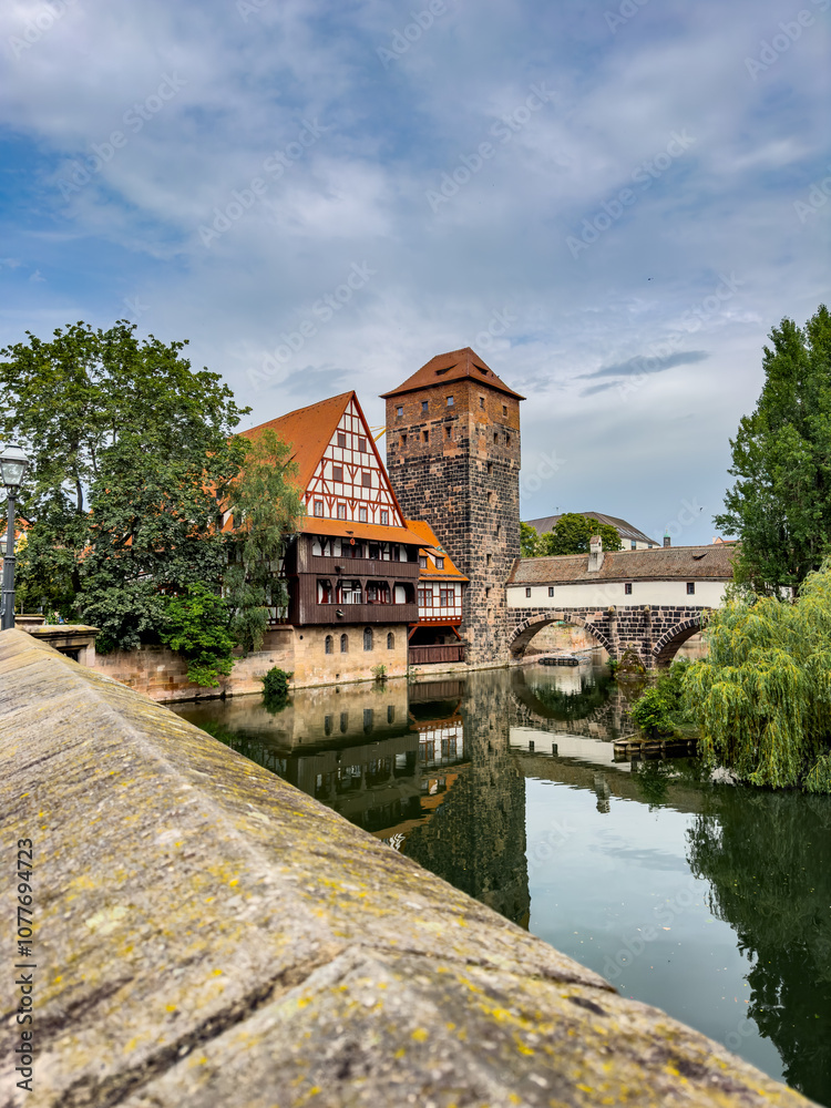 Obraz premium Historical old town with view of Henkerturm tower