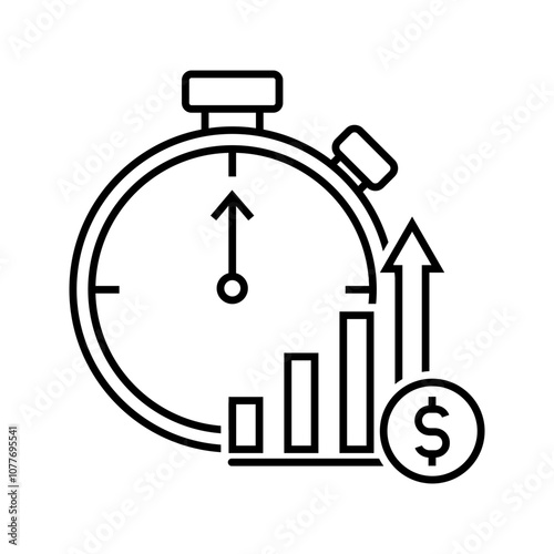 stopwatch with increased graph and money, business and investment icon vector