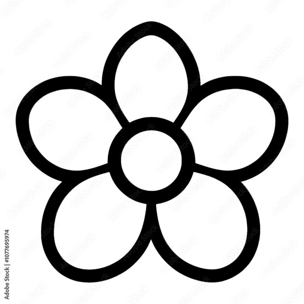 Simple Black Outline Flower Design Floral Icon Graphic Element Botanical Illustration