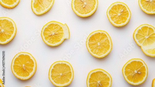 Fresh Lemon Slices Isolated on White Background Perfect for Enhancing Culinary Creations, Food Photography, or Healthy Lifestyle Inspirations in Stock Portfolios