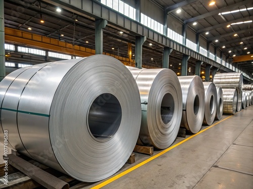 Factory stock: Metal sheet rolls, ready for use.