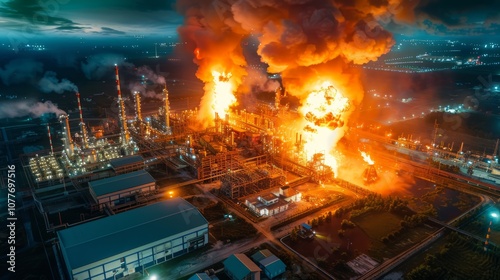 Massive Industrial Accident with Machinery Flames and Smoke