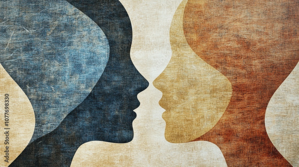 Two abstract face silhouettes in soft pastel colors represent the beauty of communication and empathy between individuals. Generative AI Two abstract face silhouettes in soft pastel colors represent the beauty of communication and empathy between individuals. Generative AI
