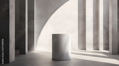 White cylinder pedestal a minimal 3d stand to display products in monochrome. Monochrome. Illustration