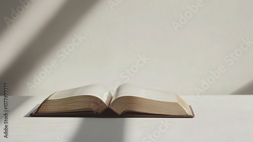 An Isolated Open Book on a White Background with Soft Shadows, Perfect for Educational, Literary, or Inspirational Themes in Stock Photography