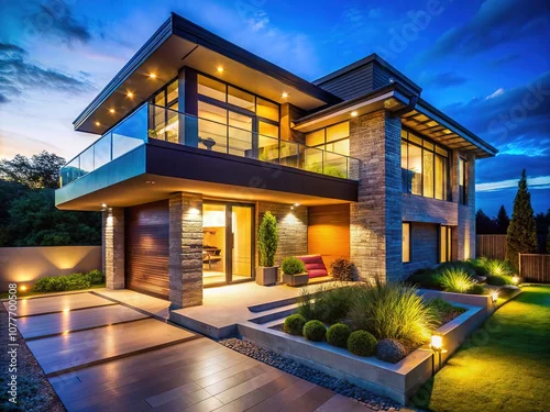Obraz House at Night, Exterior Photography, Stunning Night Scene, Architectural Photography, Dreamy House, Exterior Design, Night View, Modern House, Nighttime, Exterior Lighting, Beautiful House, 
