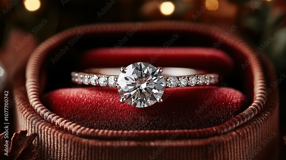 Diamond Engagement Ring in a Red Velvet Box