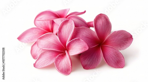 Isolated Pink Plumeria Flowers on White Background, Perfect for Nature Themes, Botanical Studies, or Tropical Designs in Print and Web Media