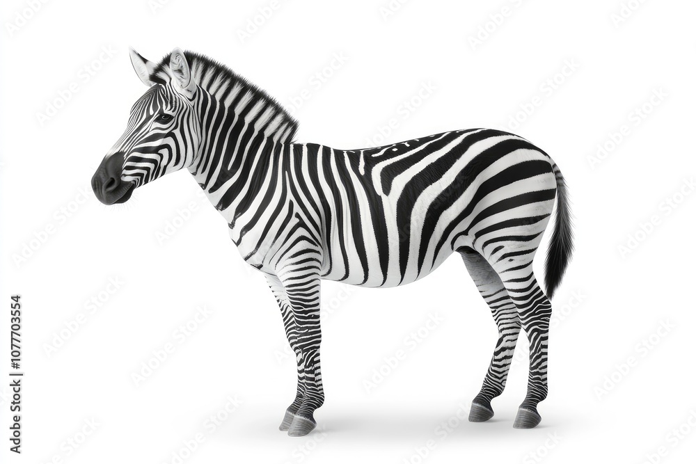Obraz premium A black and white zebra standing on a white background.