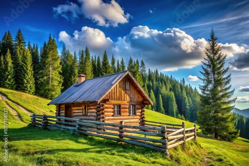 Rustic Cabin on Hillside - High Depth of Field photo