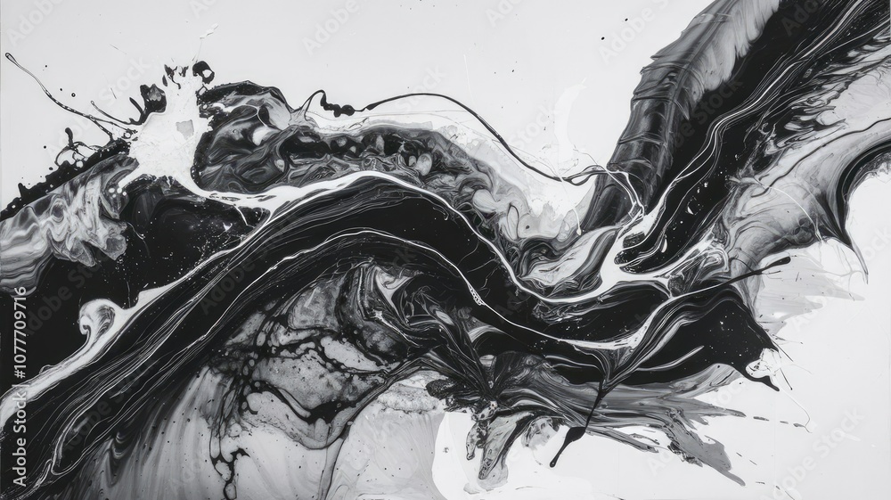 abstract fluid art painting in black and white
