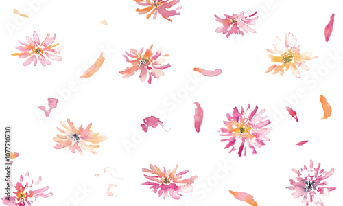 水彩画。水彩タッチのベクター花背景。手書きのコスモスのイラスト。春のピンクイメージの水彩背景。Watercolor painting. Vector flower background with watercolor touch. Hand drawn cosmos illustration. Spring pink image watercolor background.