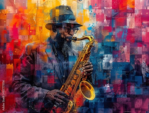 Abstract Jazz Musician: A Colorful Saxophone Portrait