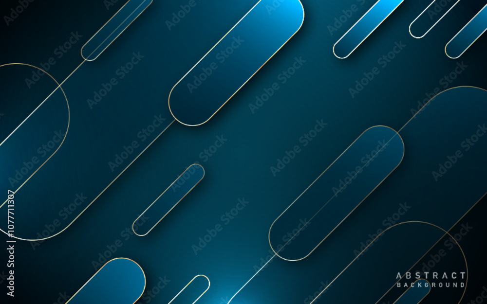 Elegant luxury abstract dark blue wave shape with gold outline background Elegant luxury abstract dark blue wave shape with gold outline background