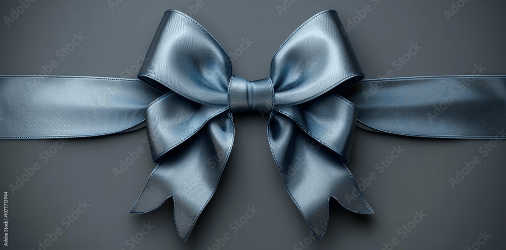 Elegant Blue Ribbon Bow on Grey Background Elegant Blue Ribbon Bow on Grey Background