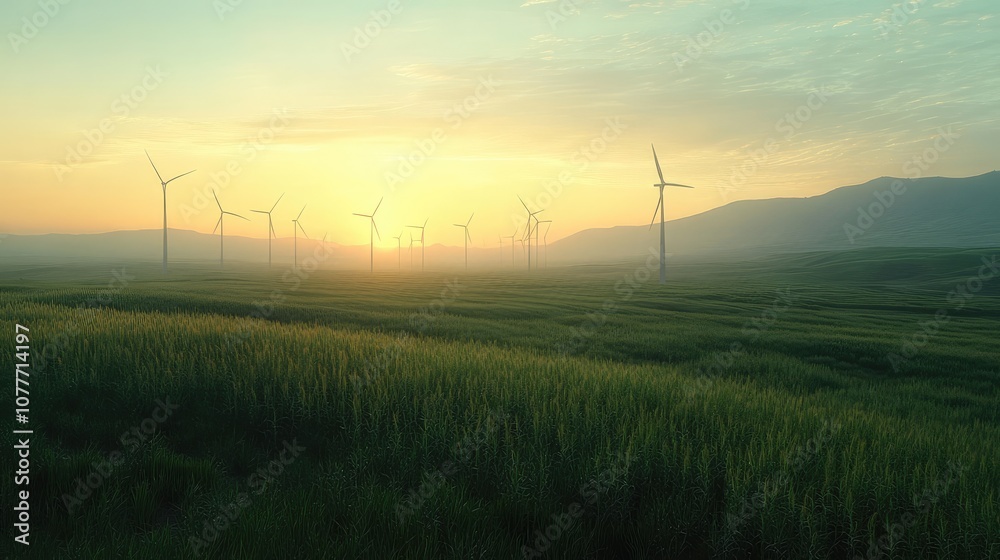 Obraz premium Green energy, Renewable energy, Clean Energy Wind Power in a Beautiful Rural Landscape