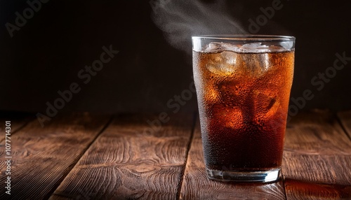 Wallpaper Mural photo of soda drink in a clear glass on a wooden table with a dark background Torontodigital.ca
