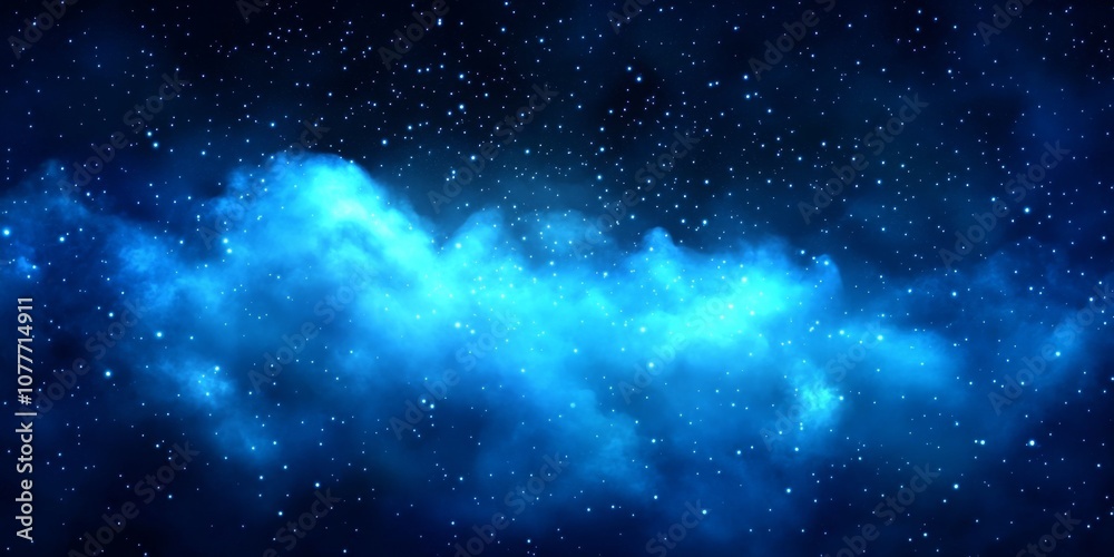 Naklejka premium Dark blue night sky filled small white stars watercolor space background