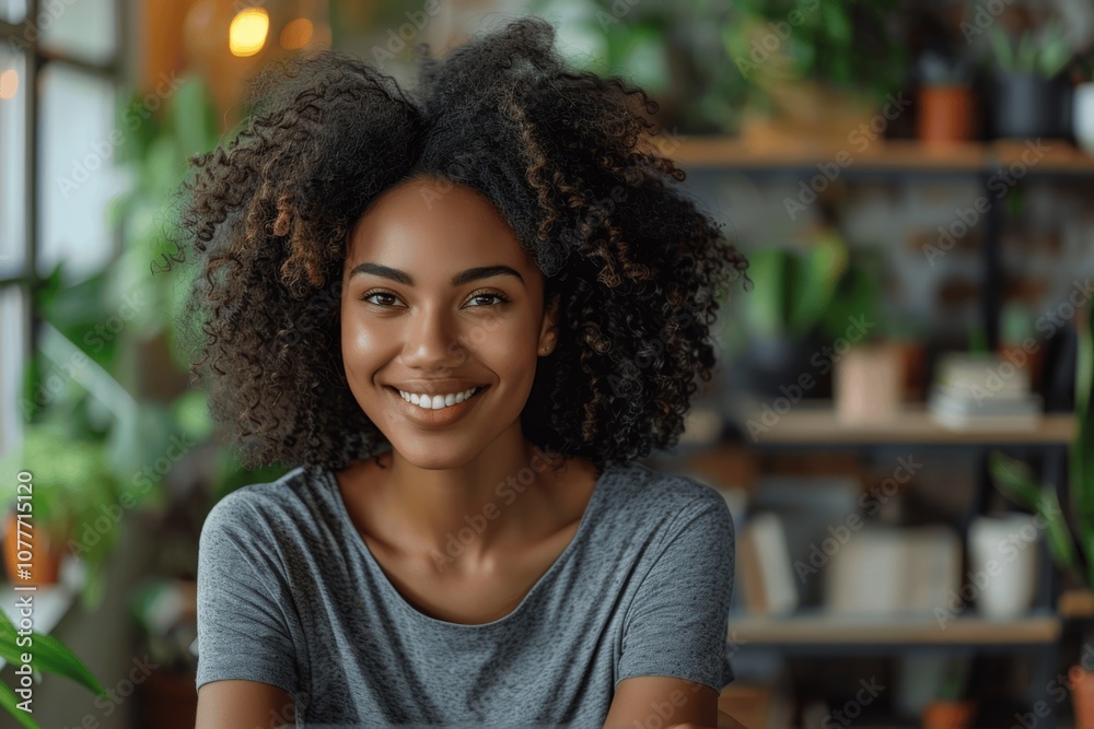 Happy businesswoman on video call in office discussing work project online