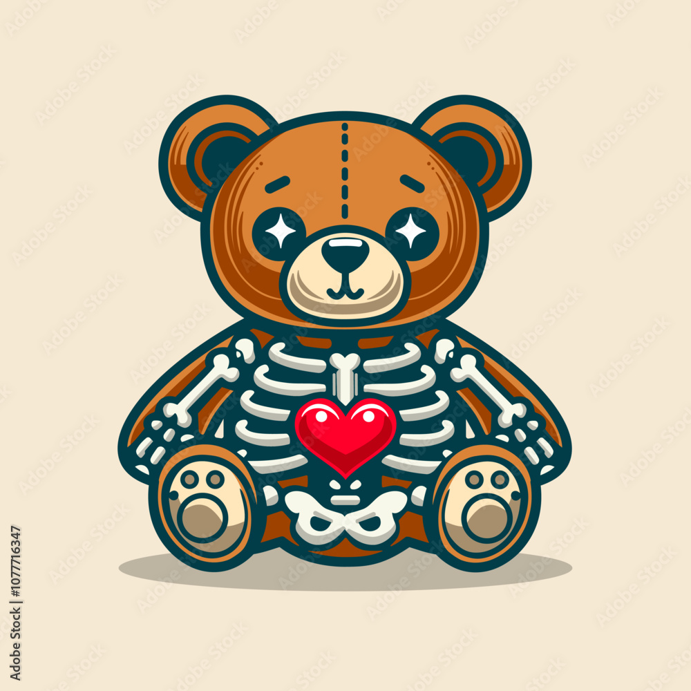 Obraz premium Teddy Bear Bones Cartoon Vector Art, Illustration and Graphic