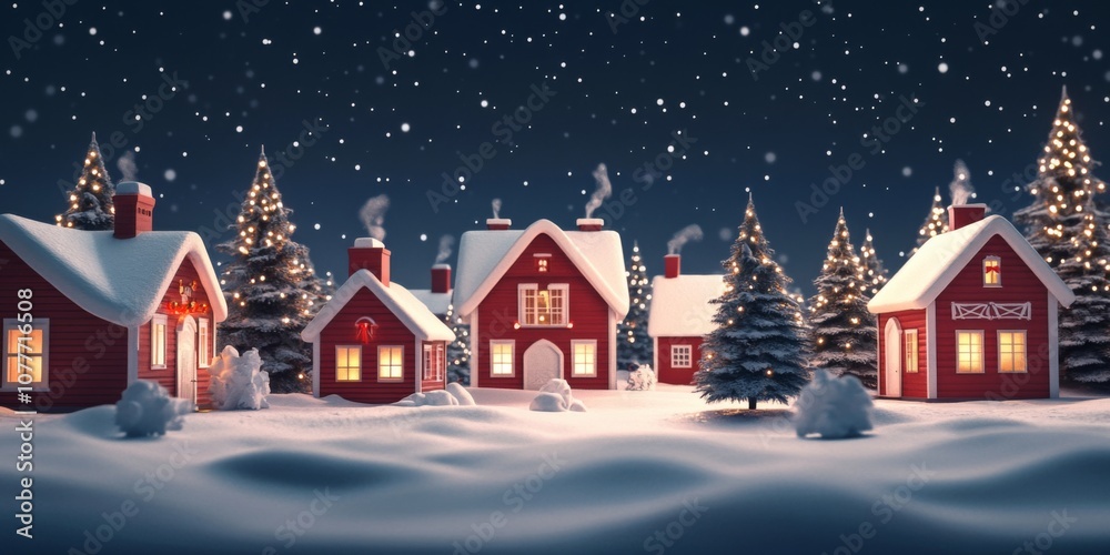 Night scene snowy village sky dark blue small Christmas winter fairy Night scene snowy village sky dark blue small Christmas winter fairy