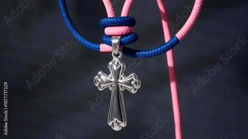 silver necklace on  cross