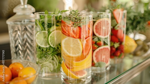 A DIY water infuser station where guests can customize their own water with slices of their favorite fruits and herbs.