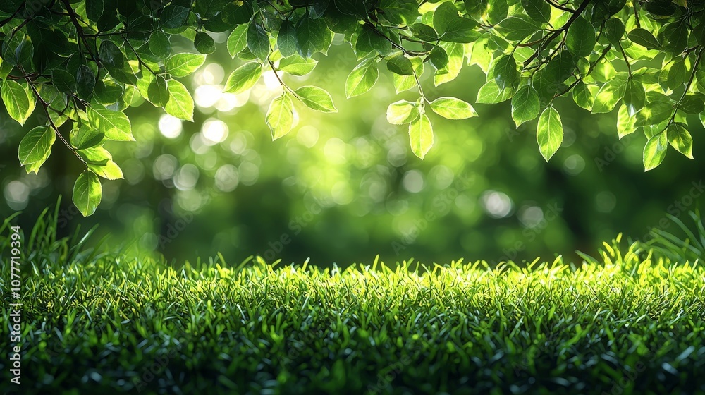 A serene view of lush green leaves and grass, evoking tranquility and nature's beauty.