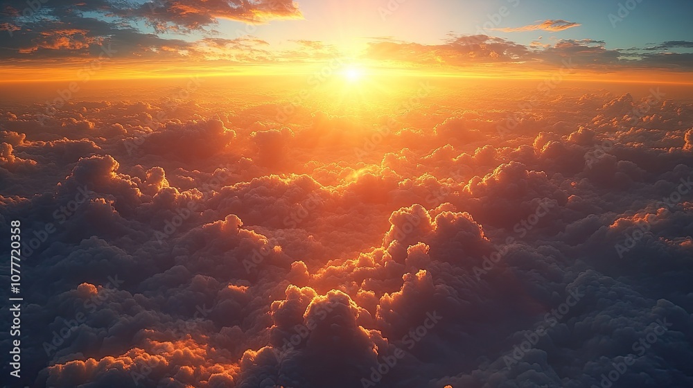 A breathtaking sunset over a sea of clouds, casting a warm glow on the fluffy formations. A breathtaking sunset over a sea of clouds, casting a warm glow on the fluffy formations.