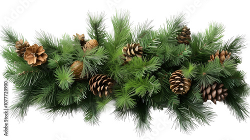 Green Pine Garland with Pine Cones for Holiday Decoration PNG file