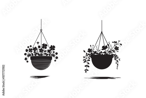 Minimalist hanging flower pot silhouette.