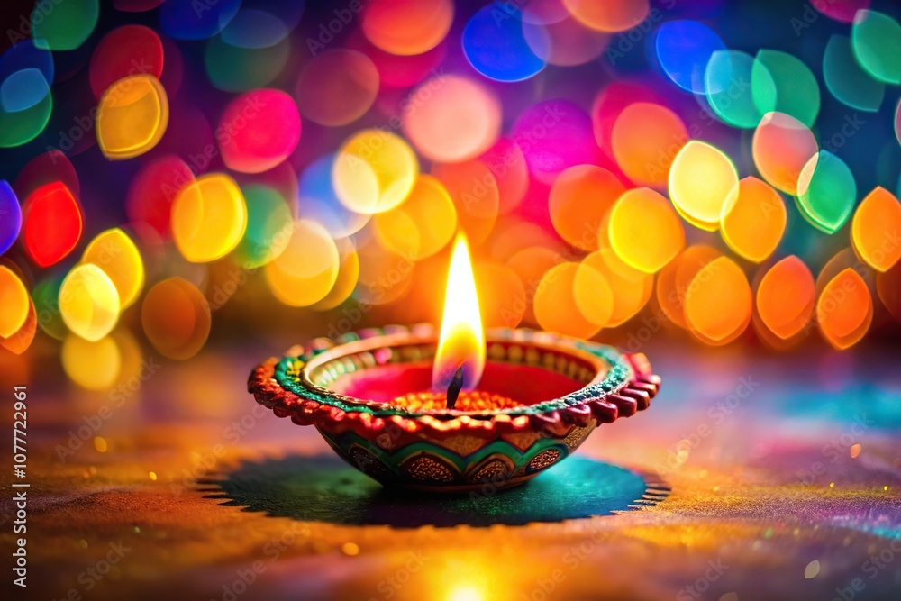 Diwali diya beautifully displayed against a colorful background on Diwali