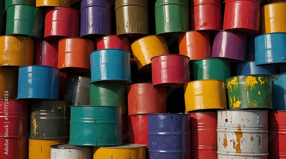 Colorful metal oil barrels cut out.generative.ai Colorful metal oil barrels cut out.generative.ai