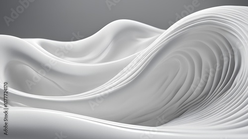Pure white waves create a seamless blend with the minimalist background, embodying simplicity and elegance, Abstract background.