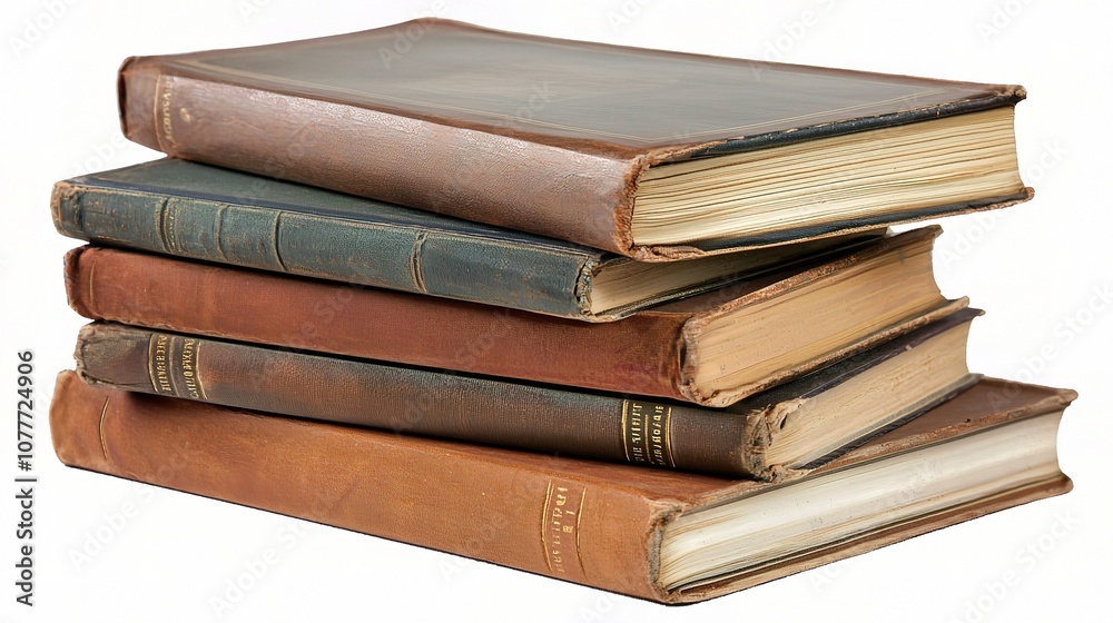 A Stack of Old Books Isolated on White Background for Use in Various Creative and Educational Projects A Stack of Old Books Isolated on White Background for Use in Various Creative and Educational Projects