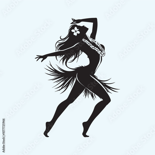 Beautiful Hawaiian young woman dancing vector  illustration, Beautiful Hawaiian young woman dancing silhouette vector black and white full body