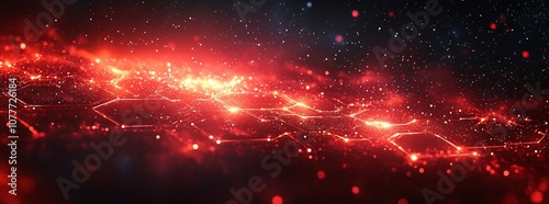 Modern Dark hexagonal carbon fiber with red luminous lines and highlights background.AI generated image 